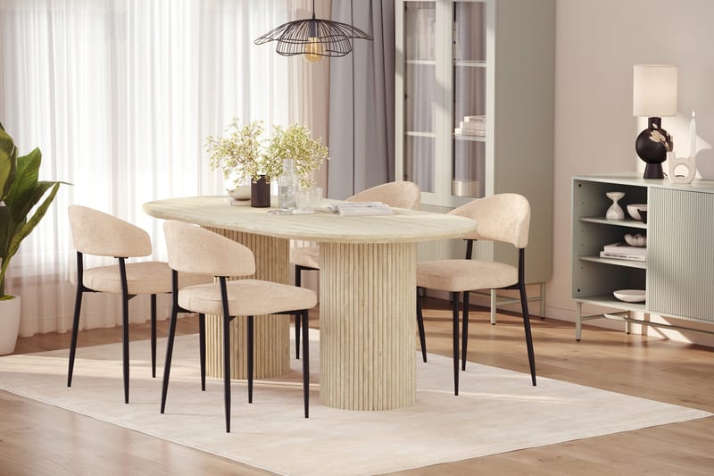 Uppveda Spisebord med travertin-look med 4 stk Jairam Spisestoler - Beige - Møbler - Bord - Spisegruppe