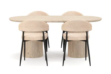 Uppveda Spisebord med travertin-look med 4 stk Jairam Spisestoler - Beige - Møbler - Bord - Spisegruppe