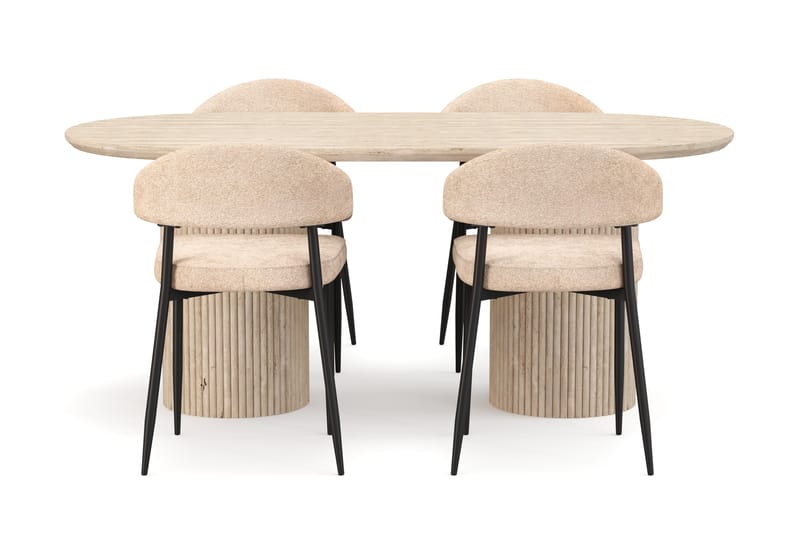 Uppveda Spisebord med travertin-look med 4 stk Jairam Spisestoler - Beige - Møbler - Bord - Spisegruppe