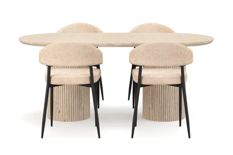 Uppveda Spisebord med travertin-look med 4 stk Jairam Spisestoler - Beige - Møbler - Bord - Spisegruppe