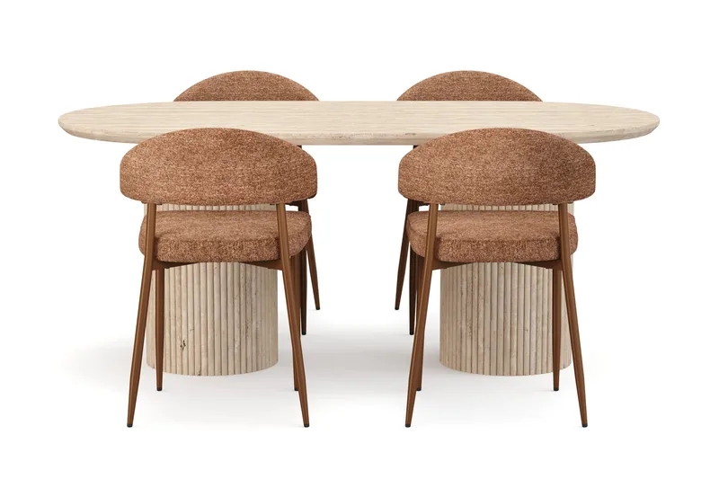 Uppveda Spisebord med travertin-look med 4 stk Jairam Spisestoler - Beige - Møbler - Bord - Spisegruppe