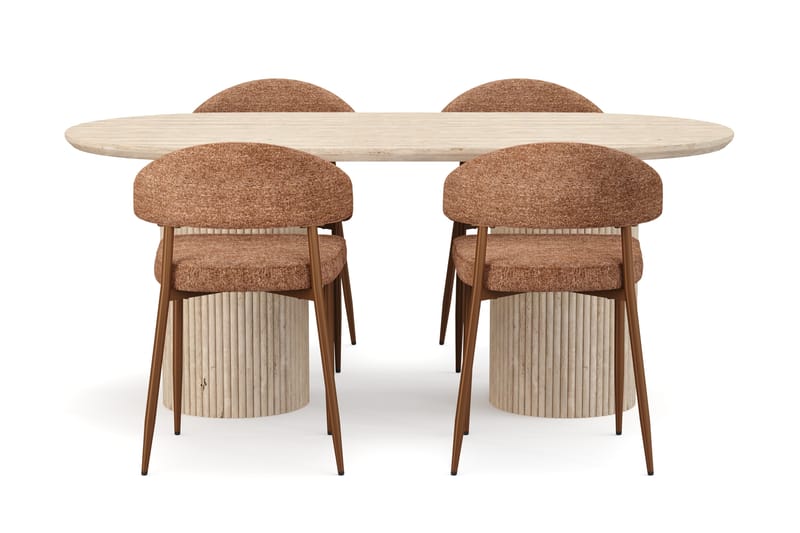 Uppveda Spisebord med travertin-look med 4 stk Jairam Spisestoler - Beige - Møbler - Bord - Spisegruppe