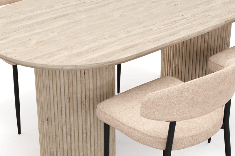 Uppveda Spisebord med travertin-look med 4 stk Jairam Spisestoler - Beige - Møbler - Bord - Spisegruppe