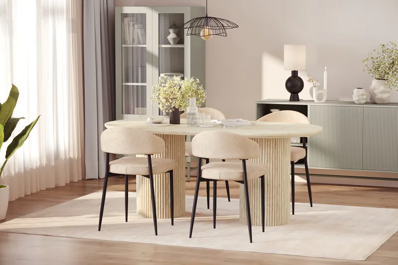 Uppveda Spisebord med travertin-look med 4 stk Jairam Spisestoler - Beige - Møbler - Bord - Spisegruppe