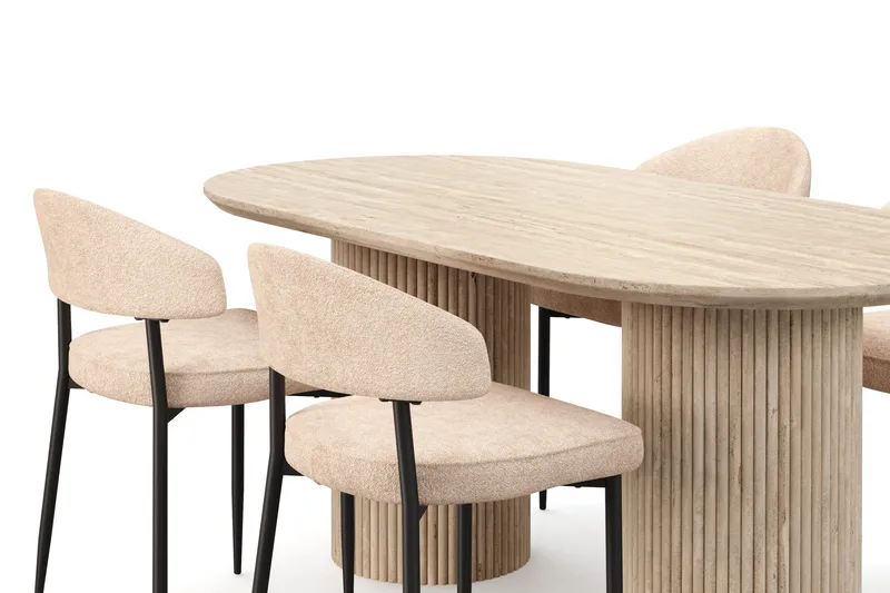 Uppveda Spisebord med travertin-look med 4 stk Jairam Spisestoler - Beige - Møbler - Bord - Spisegruppe