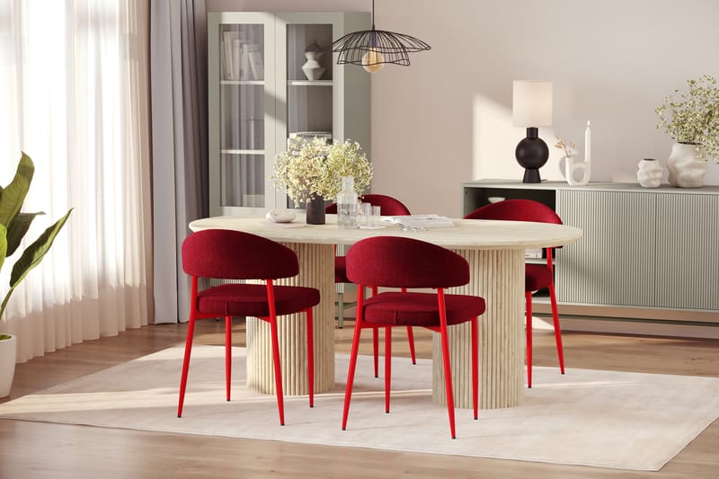 Uppveda Spisebord med travertin-look med 4 stk Jairam Spisestoler - Beige - Møbler - Bord - Spisegruppe