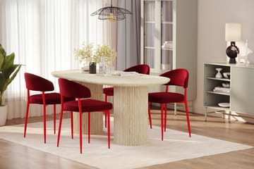 Uppveda Spisebord med travertin-look med 4 stk Jairam Spisestoler - Beige - Møbler - Bord - Spisegruppe