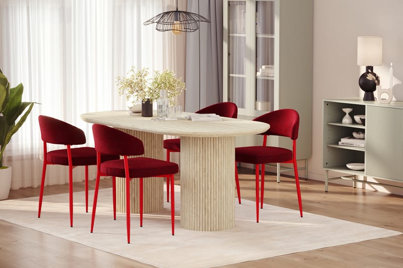 Uppveda Spisebord med travertin-look med 4 stk Jairam Spisestoler - Beige - Møbler - Bord - Spisegruppe