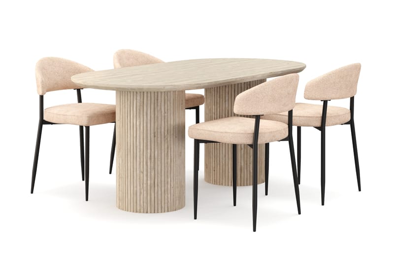 Uppveda Spisebord med travertin-look med 4 stk Jairam Spisestoler - Beige - Møbler - Bord - Spisegruppe