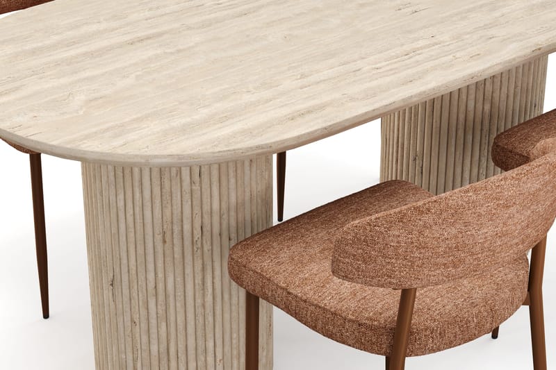 Uppveda Spisebord med travertin-look med 4 stk Jairam Spisestoler - Beige - Møbler - Bord - Spisegruppe