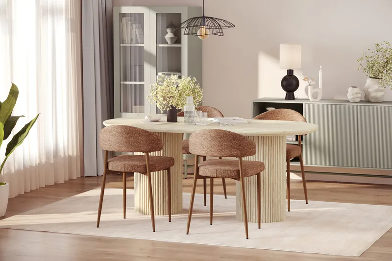 Uppveda Spisebord med travertin-look med 4 stk Jairam Spisestoler - Beige - Møbler - Bord - Spisegruppe