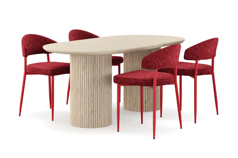 Uppveda Spisebord med travertin-look med 4 stk Jairam Spisestoler, Beige