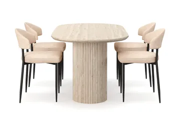 Uppveda Spisebord med travertin-look med 4 stk Jairam Spisestoler - Beige - Møbler - Bord - Spisegruppe