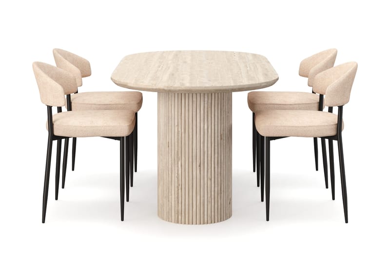 Uppveda Spisebord med travertin-look med 4 stk Jairam Spisestoler - Beige - Møbler - Bord - Spisegruppe
