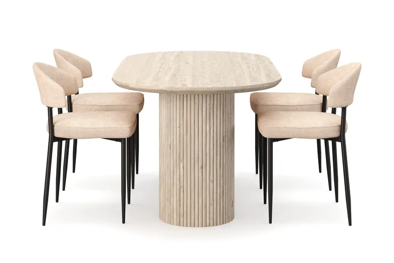 Uppveda Spisebord med travertin-look med 4 stk Jairam Spisestoler - Beige - Møbler - Bord - Spisegruppe