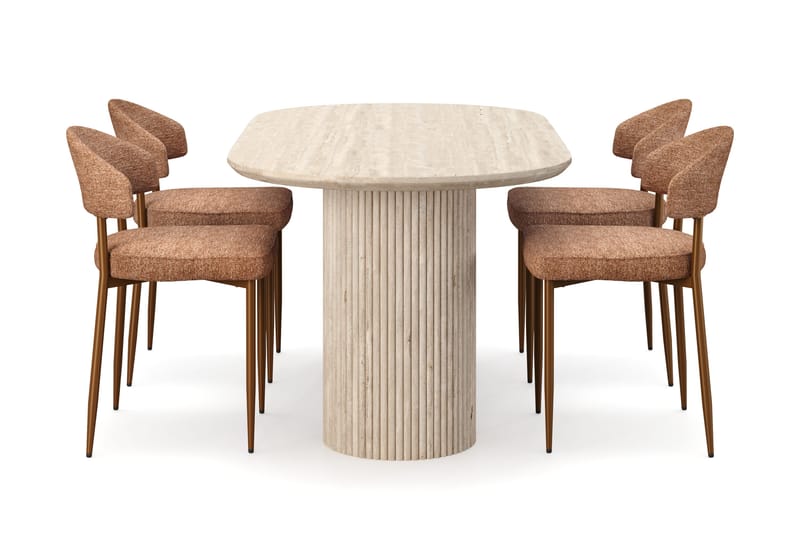 Uppveda Spisebord med travertin-look med 4 stk Jairam Spisestoler - Beige - Møbler - Bord - Spisegruppe