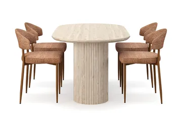 Uppveda Spisebord med travertin-look med 4 stk Jairam Spisestoler - Beige - Møbler - Bord - Spisegruppe