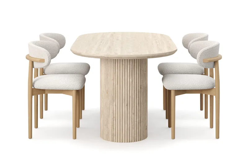 Uppveda Spisebord med travertin-look med 4 stk Jaiveer Spisestoler - Beige - Møbler - Bord - Spisegruppe