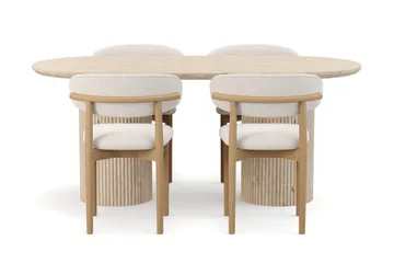 Uppveda Spisebord med travertin-look med 4 stk Jaiveer Spisestoler - Beige - Møbler - Bord - Spisegruppe