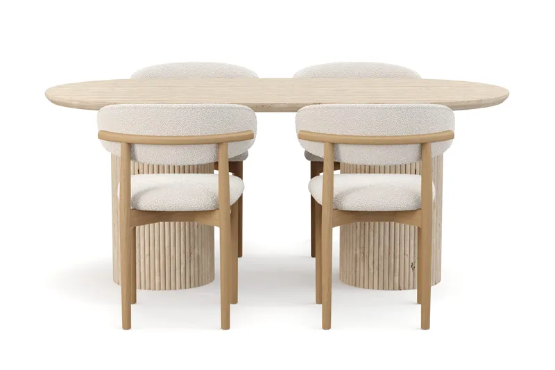 Uppveda Spisebord med travertin-look med 4 stk Jaiveer Spisestoler - Beige - Møbler - Bord - Spisegruppe