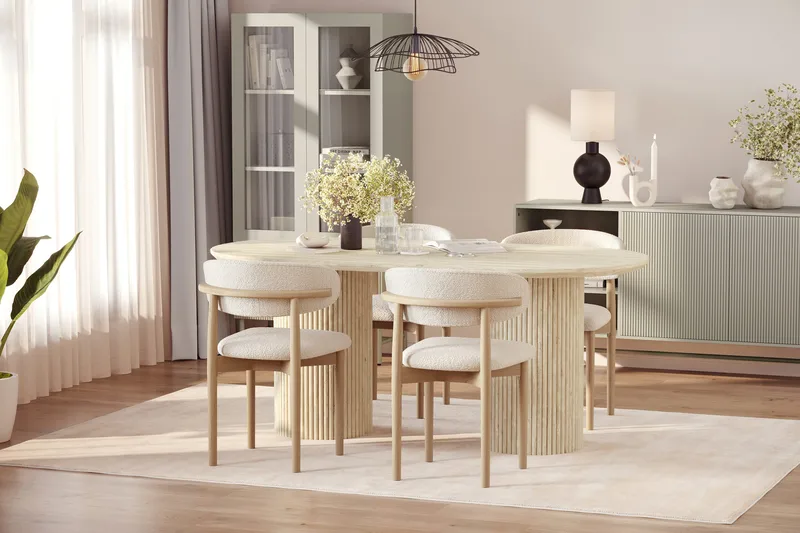 Uppveda Spisebord med travertin-look med 4 stk Jaiveer Spisestoler - Beige - Møbler - Bord - Spisegruppe