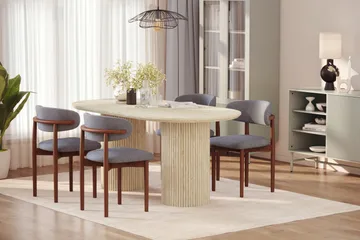 Uppveda Spisebord med travertin-look med 4 stk Jaiveer Spisestoler - Beige - Møbler - Bord - Spisegruppe