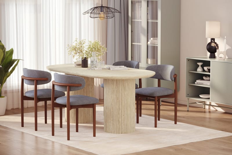 Uppveda Spisebord med travertin-look med 4 stk Jaiveer Spisestoler - Beige - Møbler - Bord - Spisegruppe