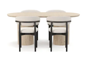 Uppveda Spisebord med travertin-look med 4 stk Jaiveer Spisestoler - Beige - Møbler - Bord - Spisegruppe