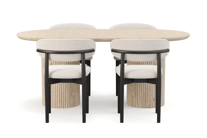 Uppveda Spisebord med travertin-look med 4 stk Jaiveer Spisestoler - Beige - Møbler - Bord - Spisegruppe