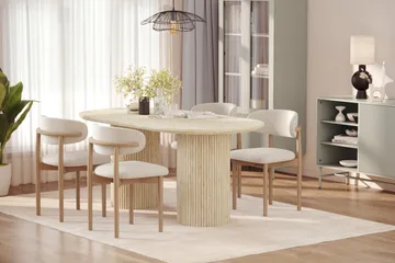 Uppveda Spisebord med travertin-look med 4 stk Jaiveer Spisestoler - Beige - Møbler - Bord - Spisegruppe