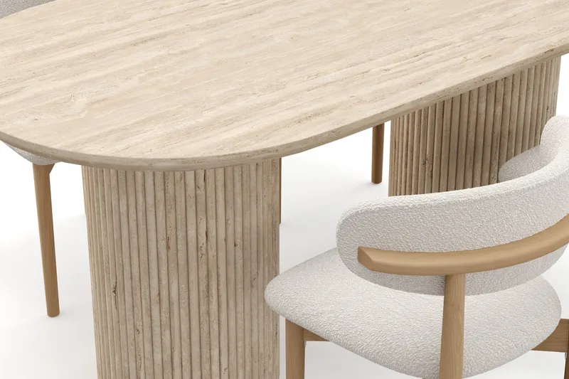 Uppveda Spisebord med travertin-look med 4 stk Jaiveer Spisestoler - Beige - Møbler - Bord - Spisegruppe