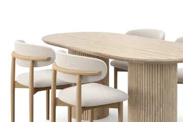 Uppveda Spisebord med travertin-look med 4 stk Jaiveer Spisestoler - Beige - Møbler - Bord - Spisegruppe