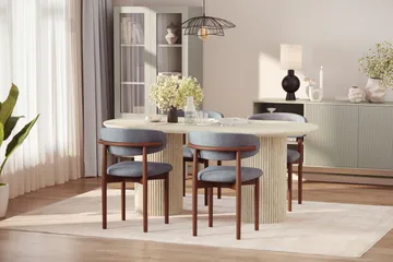 Uppveda Spisebord med travertin-look med 4 stk Jaiveer Spisestoler - Beige - Møbler - Bord - Spisegruppe