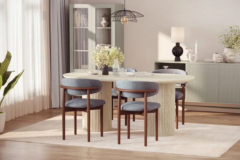 Uppveda Spisebord med travertin-look med 4 stk Jaiveer Spisestoler - Beige - Møbler - Bord - Spisegruppe