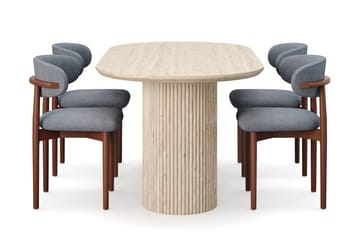 Uppveda Spisebord med travertin-look med 4 stk Jaiveer Spisestoler - Beige - Møbler - Bord - Spisegruppe