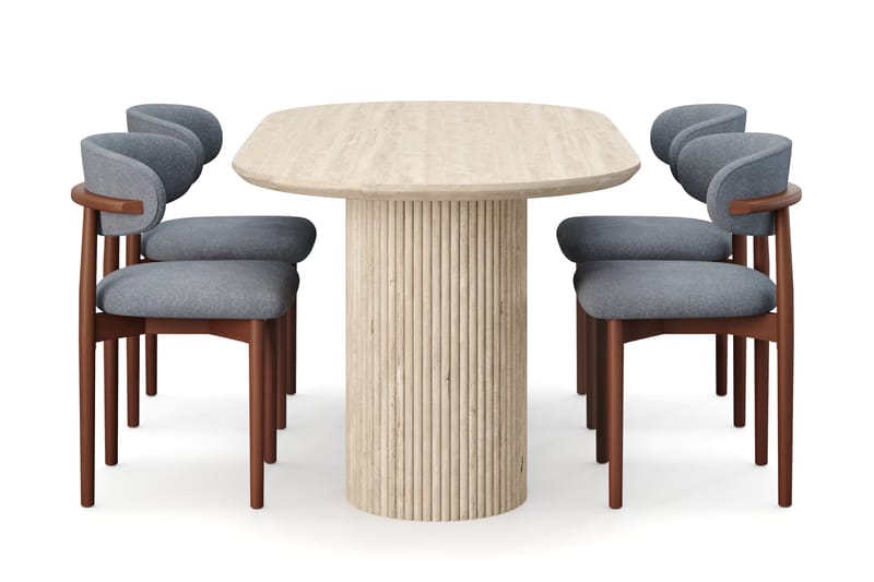Uppveda Spisebord med travertin-look med 4 stk Jaiveer Spisestoler - Beige - Møbler - Bord - Spisegruppe