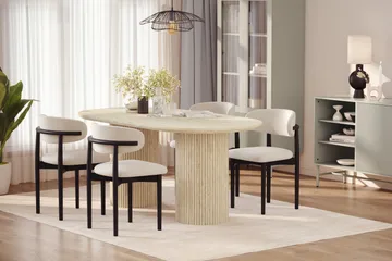 Uppveda Spisebord med travertin-look med 4 stk Jaiveer Spisestoler - Beige - Møbler - Bord - Spisegruppe