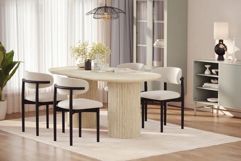 Uppveda Spisebord med travertin-look med 4 stk Jaiveer Spisestoler - Beige - Møbler - Bord - Spisegruppe