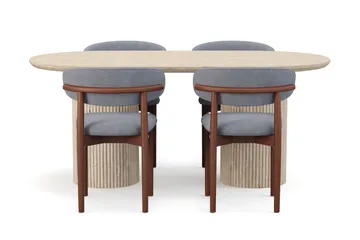 Uppveda Spisebord med travertin-look med 4 stk Jaiveer Spisestoler - Beige - Møbler - Bord - Spisegruppe