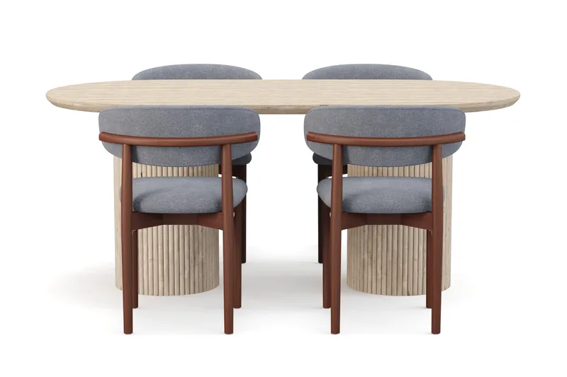 Uppveda Spisebord med travertin-look med 4 stk Jaiveer Spisestoler - Beige - Møbler - Bord - Spisegruppe