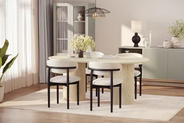 Uppveda Spisebord med travertin-look med 4 stk Jaiveer Spisestoler - Beige - Møbler - Bord - Spisegruppe