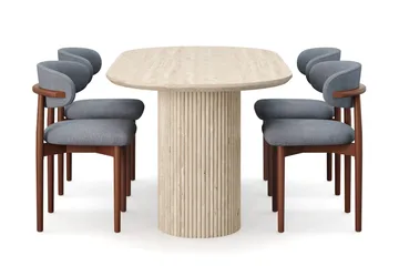 Uppveda Spisebord med travertin-look med 4 stk Jaiveer Spisestoler - Beige - Møbler - Bord - Spisegruppe