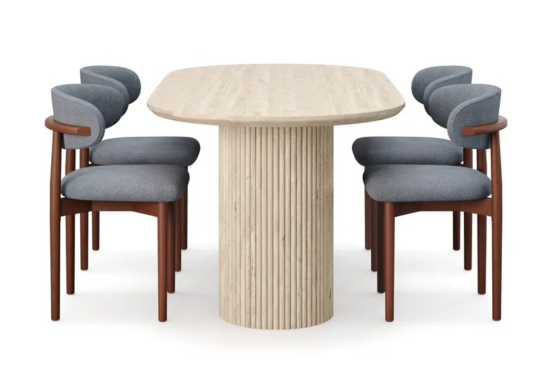 Uppveda Spisebord med travertin-look med 4 stk Jaiveer Spisestoler - Beige - Møbler - Bord - Spisegruppe