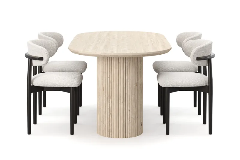 Uppveda Spisebord med travertin-look med 4 stk Jaiveer Spisestoler - Beige - Møbler - Bord - Spisegruppe
