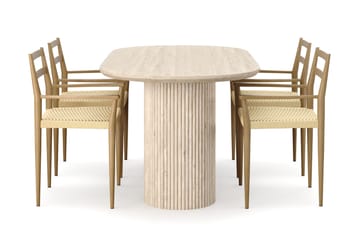 Uppveda Spisebord med travertin-look med 4 stk Jamna Armstoler - Beige - Møbler - Bord - Spisegruppe