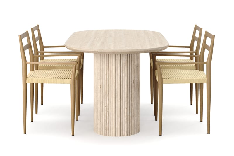 Uppveda Spisebord med travertin-look med 4 stk Jamna Armstoler - Beige - Møbler - Bord - Spisegruppe