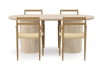 Uppveda Spisebord med travertin-look med 4 stk Jamna Armstoler - Beige - Møbler - Bord - Spisegruppe