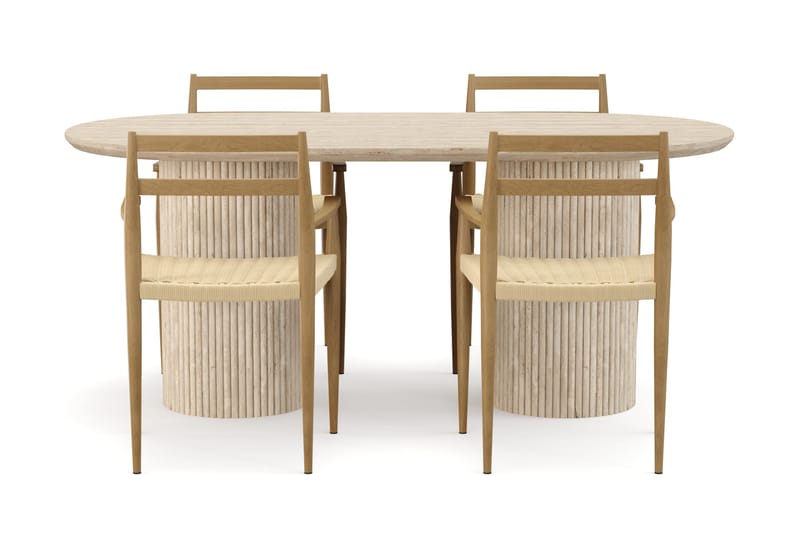 Uppveda Spisebord med travertin-look med 4 stk Jamna Armstoler - Beige - Møbler - Bord - Spisegruppe