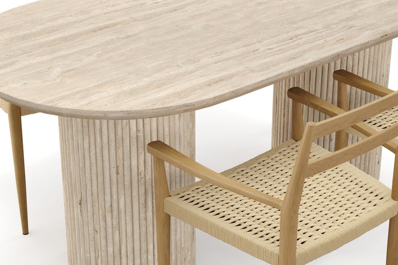 Uppveda Spisebord med travertin-look med 4 stk Jamna Armstoler - Beige - Møbler - Bord - Spisegruppe