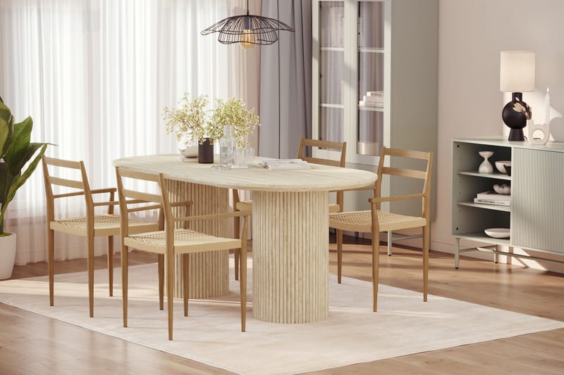 Uppveda Spisebord med travertin-look med 4 stk Jamna Armstoler - Beige - Møbler - Bord - Spisegruppe